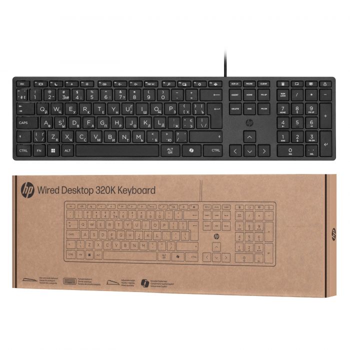 Клавіатура мембранна HP 320K, 109key, USB-A, EN/UK, чорний