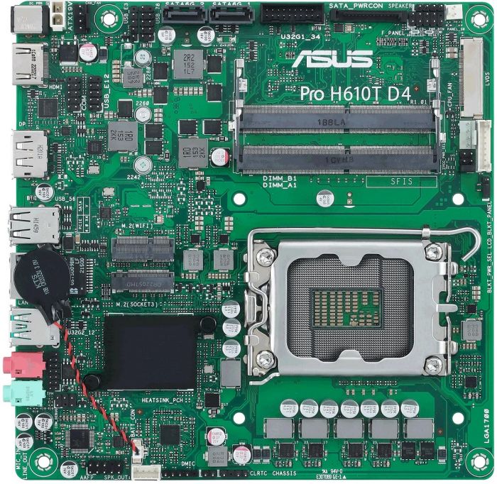 Материнcька плата ASUS PRO H610T-CSM s1700 H610 2xDDR5 M.2 HDMI DP LVDS Thin mITX