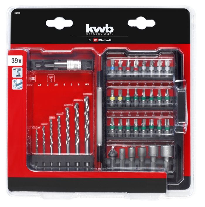 Набір біт і свердл по металу HSS Einhell 39шт L-Box KWB 0.43кг