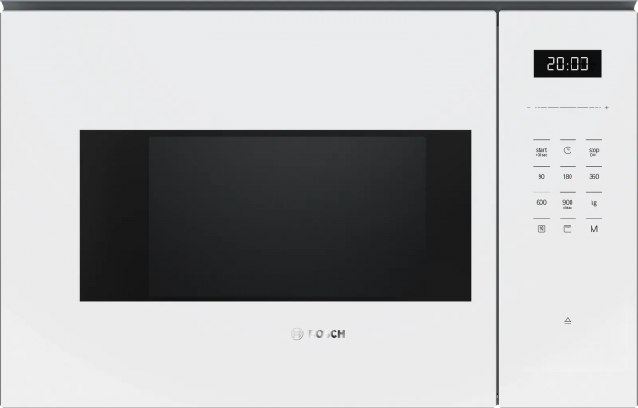 Мікрохвильова піч Bosch вбудована, 25л, електр. керув., 900Вт, гриль, дисплей, білий