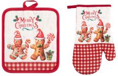 Набір прихваток для кухні Ardesto Christmas Gingerbread 18х20см, 18х30см, 100% поліестер (верх), 100% бавовна (низ), червоний