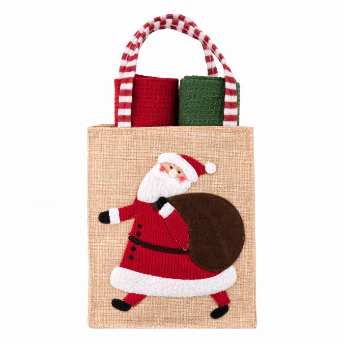 Подарунковий набір рушничків в мішечку Ardesto Christmas Santa 38х63см, 2шт, 100% бавовна, червоний, зелений
