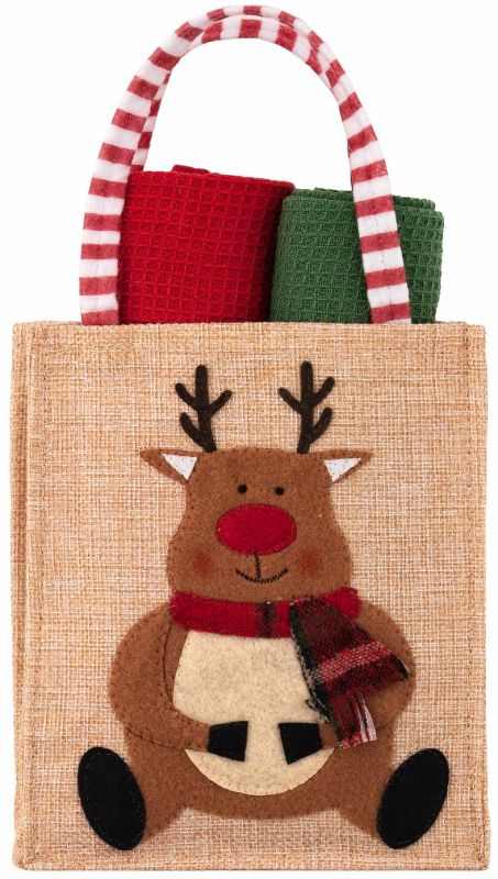 Подарунковий набір рушничків в мішечку Ardesto Christmas Deer 38х63см, 2шт, 100% бавовна, червоний, зелений
