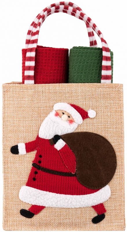 Подарунковий набір рушничків в мішечку Ardesto Christmas Santa 38х63см, 2шт, 100% бавовна, червоний, зелений