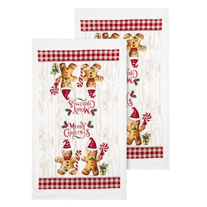 Подарунковий набір рушничків в коробці Ardesto Christmas Gingerbread 38х63см, 2шт, 100% бавовна, червоний