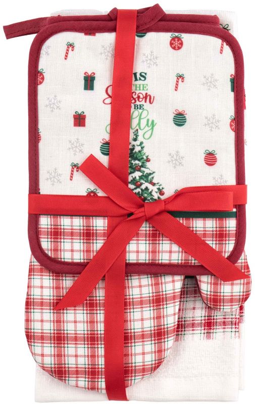 Подарунковий набір для кухні Ardesto Christmas Tree, 3шт, 100% бавовна (рушничок), 100% поліестер (прихватки), зелений