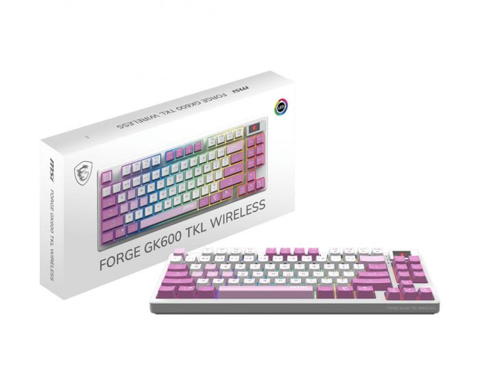 Клавіатура механічна MSI FORGE GK600 TKL W VIOLET UA 83key, mechanical Linear, USB-A, Wireless, Bluetooth, EN/UKR/RU, RGB, фіолетовий