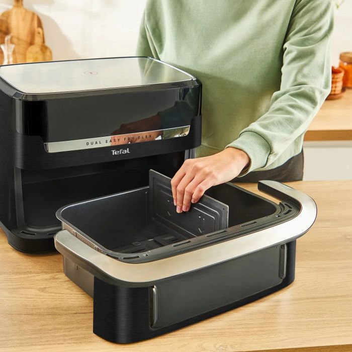 Мультипіч Tefal Dual Easy Fry Flex, 2700Вт, чаша-5.5+3.5л, сенсорне керув., з віконцем, 2 чаши, гриль, пластик, чорний