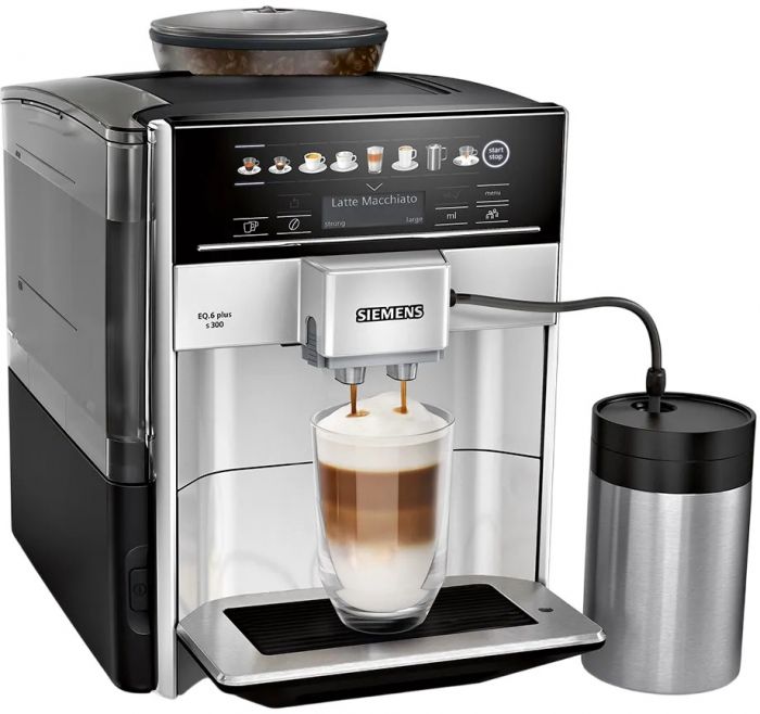 Кавомашина Siemens 1.7л, зерно + мелена, автомат.капучинатор, LED - дисплей, авторецептів - 8, чорно - срібний