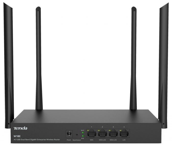 Маршрутизатор TENDA W18E Hotspot AC1200 4xGE (1xGE WAN, 2xGE LAN/WAN, 1xGE LAN)