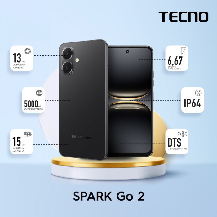 Смартфон TECNO Spark Go 2 (KM4) 6.67" 4/128ГБ, 2SIM, 5000мА•год, Ink Black