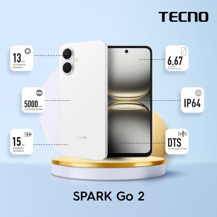 Смартфон TECNO Spark Go 2 (KM4) 6.67" 4/128ГБ, 2SIM, 5000мА•год, Veil White