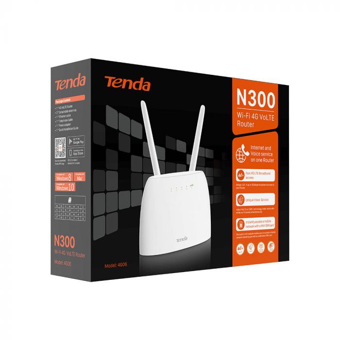 Маршрутизатор TENDA 4G06C N300, 4G/LTE, 1xFE LAN, 1xFE LAN/WAN, 1xRJ11, Cлот для SIM-карти