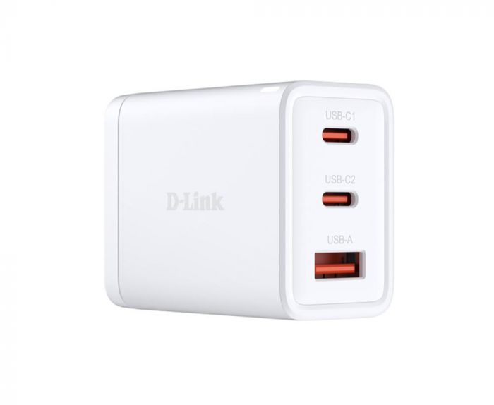 Зарядний пристрій мережевий D-Link DCP-651 65Вт GaN 2хUSB-С, 1xUSB-A, білий