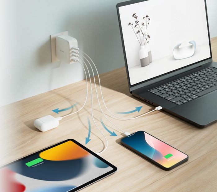 Зарядний пристрій мережевий D-Link DCP-101 100Вт GaN 3хUSB-С, 1xUSB-A, білий