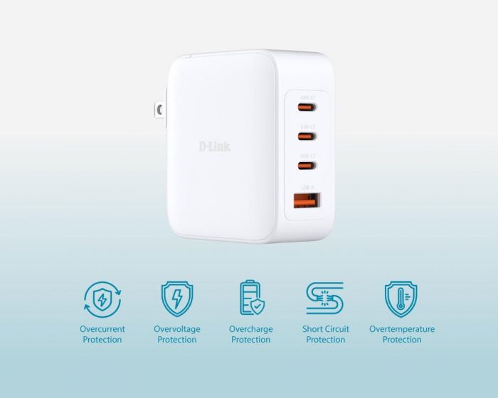 Зарядний пристрій мережевий D-Link DCP-101 100Вт GaN 3хUSB-С, 1xUSB-A, білий