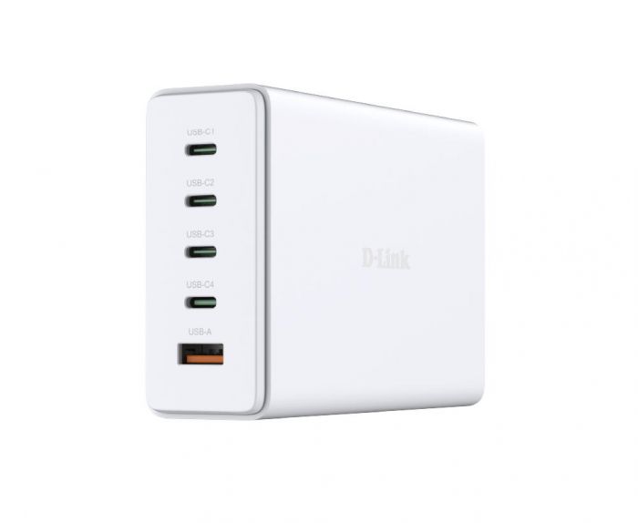 Зарядний пристрій мережевий D-Link DCF-241 240Вт GaN 4хUSB-С, 1xUSB-A, білий