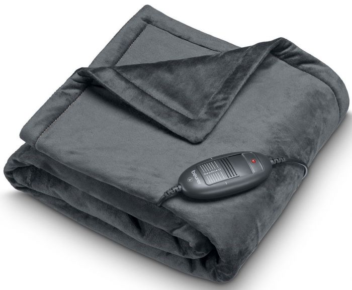 Електропростирадло  Beurer, від мережі, 150х130см, 100Вт, 6 режими, фліс, сірий