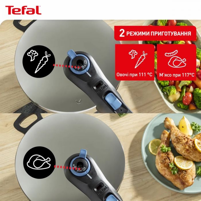 Скороварка Tefal Secure Trendy, 6л, з паровим кошиком, нержавіюча сталь, пластик