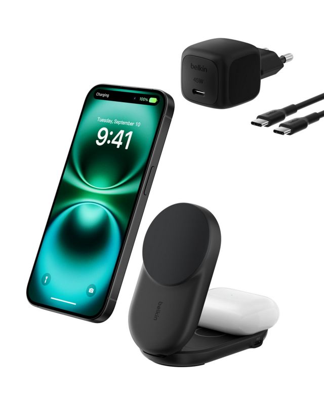 Зарядний пристрій бездротовий Belkin UltraCharge 2-in-1 Foldable Magnetic Charging 25Вт, чорний
