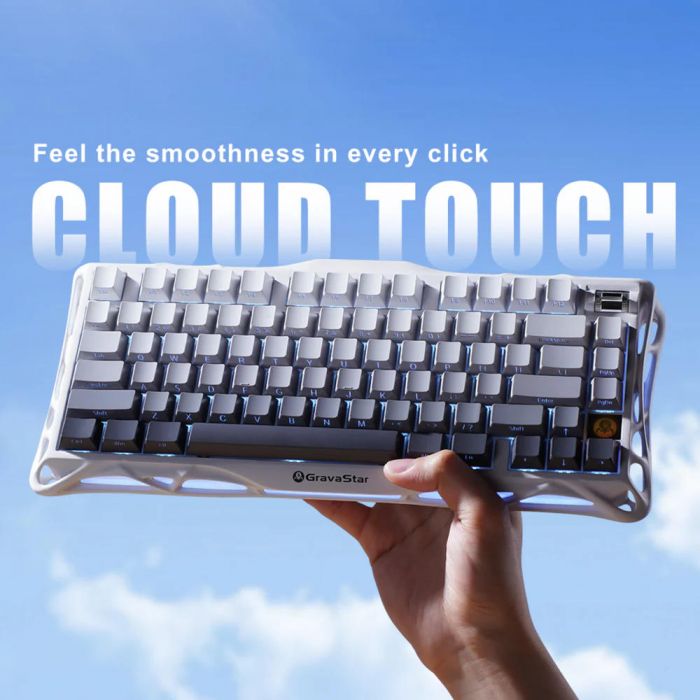 Клавіатура механічна GravaStar Mercury K1 80keys, GravaStar x Kailh Cheery Pink, EN/UKR, BT/WL/USB, білий