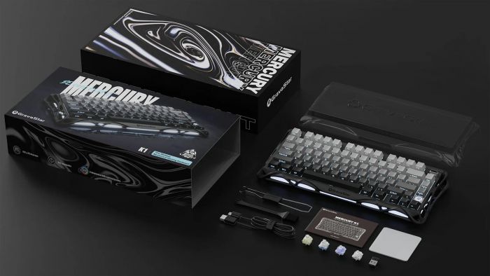 Клавіатура механічна GravaStar Mercury K1 80keys, GravaStar x Kailh Cheery Pink, EN/UKR, BT/WL/USB, чорний