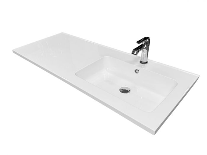 Набір для ванної кімнати, раковина, умивальник Adamant FLATE 120L, штучний камінь, прямокут., з сифоном Click-Clack + змішувач