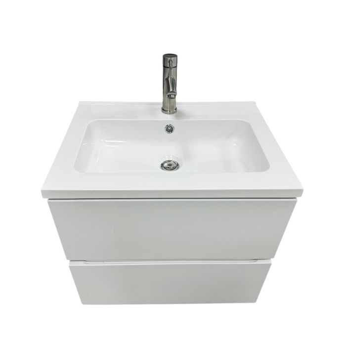 Набір для ванної кімнати, раковина, умивальник Adamant FLATE 60, штучний камінь, прямокут., з сифоном Click-Clack + змішувач