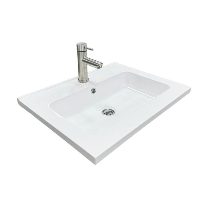 Набір для ванної кімнати, раковина, умивальник Adamant FLATE 60, штучний камінь, прямокут., з сифоном Click-Clack + змішувач