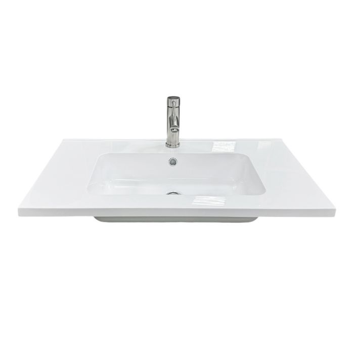 Набір для ванної кімнати, раковина, умивальник Adamant FLATE 80, штучний камінь, прямокут., з сифоном Click-Clack + змішувач