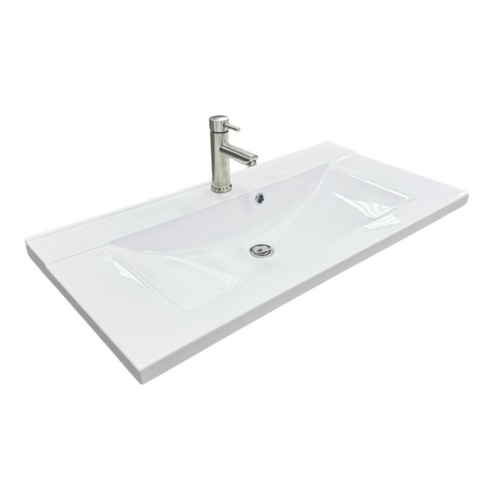 Набір для ванної кімнати, раковина, умивальник Adamant QUANTO 90, штучний камінь, прямокут., з сифоном Click-Clack + змішувач