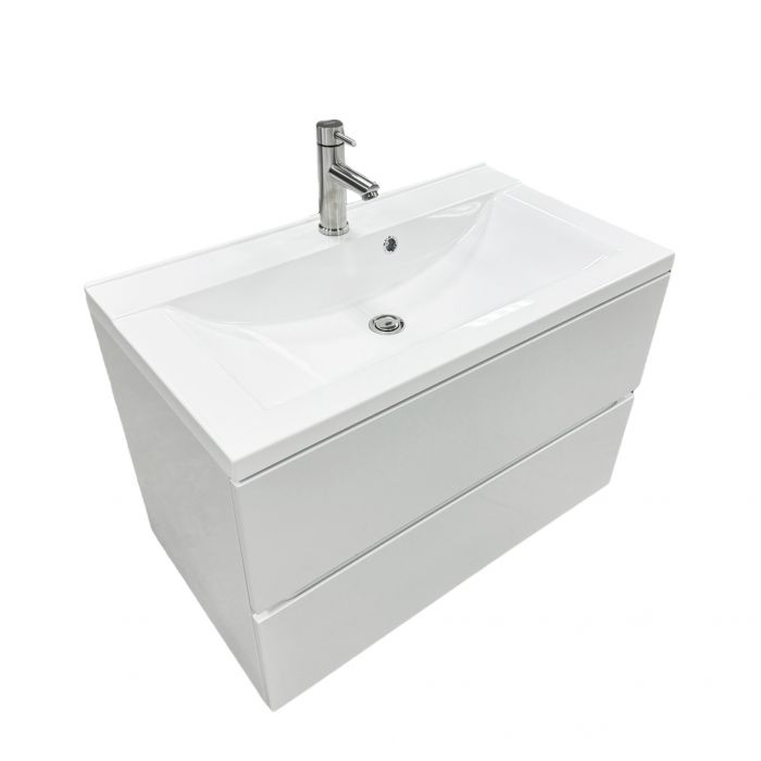 Набір для ванної кімнати, раковина, умивальник Adamant QUANTO 80, штучний камінь, прямокут., з сифоном Click-Clack + змішувач