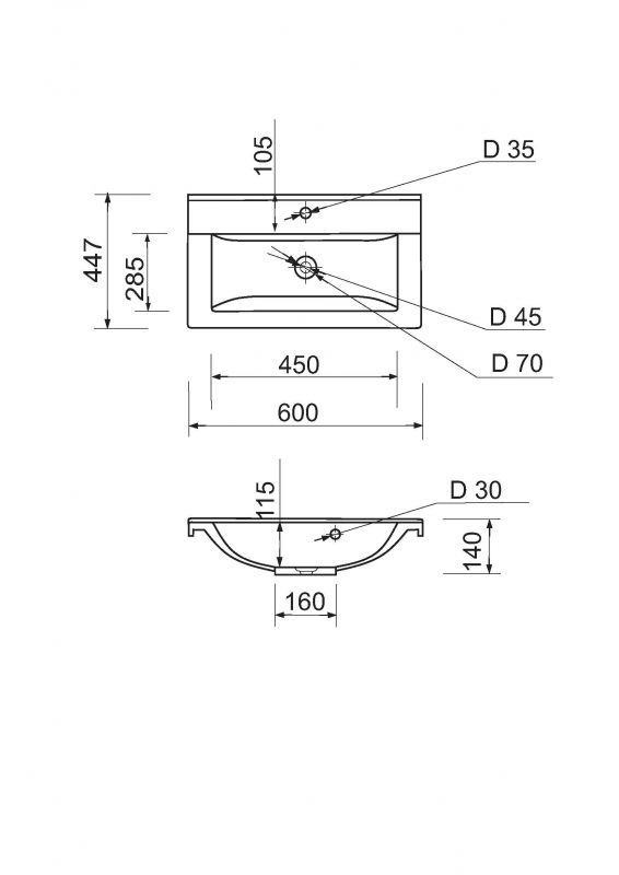 Набір для ванної кімнати, раковина, умивальник Adamant QUANTO 60, штучний камінь, прямокут., з сифоном Click-Clack + змішувач