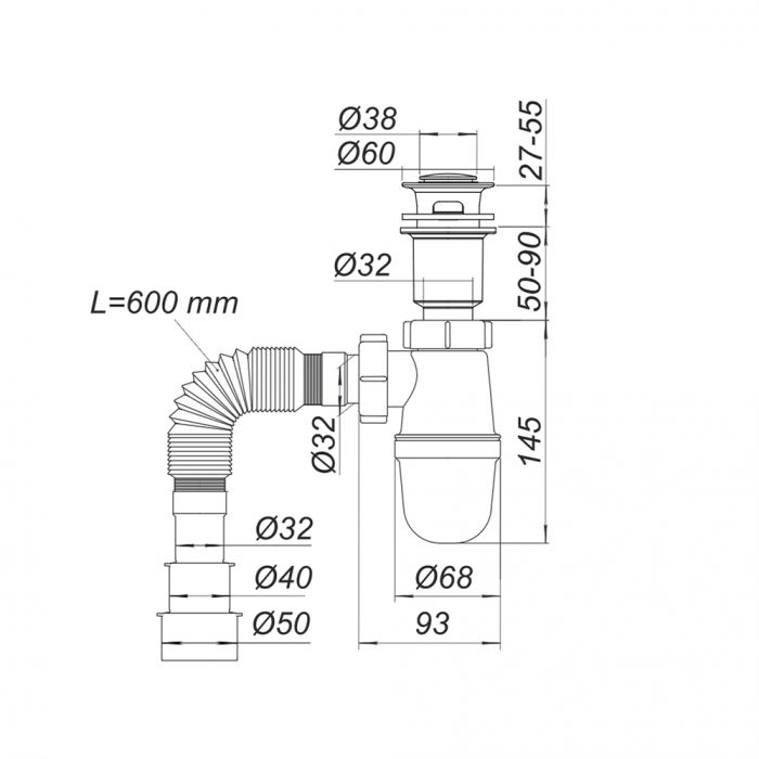 Набір для ванної кімнати, раковина, умивальник Adamant QUANTO 60, штучний камінь, прямокут., з сифоном Click-Clack + змішувач