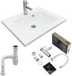 Набір для ванної кімнати, раковина, умивальник Adamant QUANTO 60, штучний камінь, прямокут., з сифоном Click-Clack + змішувач