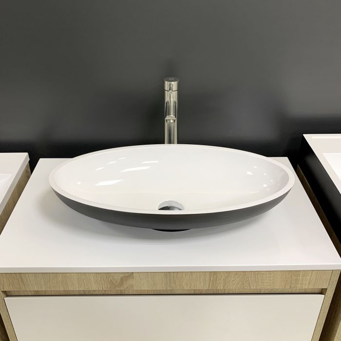 Раковина, умивальник Adamant ANDERE NEW, штучний камінь, овальна, без отвору для змішувача та переливу, 590х295х130мм, накладний, чорно-білий