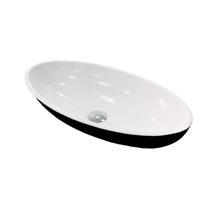 Раковина, умивальник Adamant ANDERE NEW, штучний камінь, овальна, без отвору для змішувача та переливу, 590х295х130мм, накладний, чорно-білий