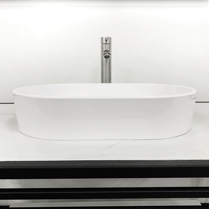Раковина, умивальник Adamant BESTE NEW, штучний камінь, овальна, без отвору для змішувача та переливу, 540x350x11мм, накладний, білий