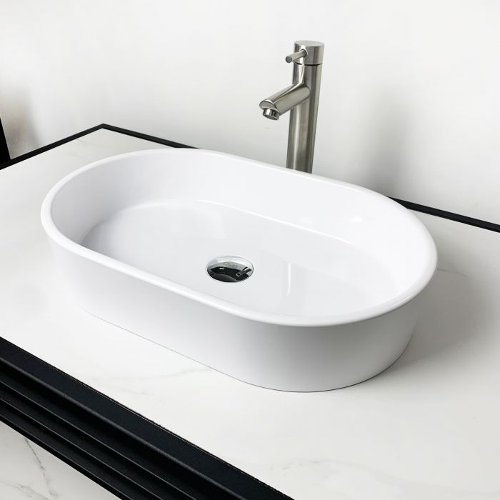 Раковина, умивальник Adamant BESTE NEW, штучний камінь, овальна, без отвору для змішувача та переливу, 540x350x11мм, накладний, білий