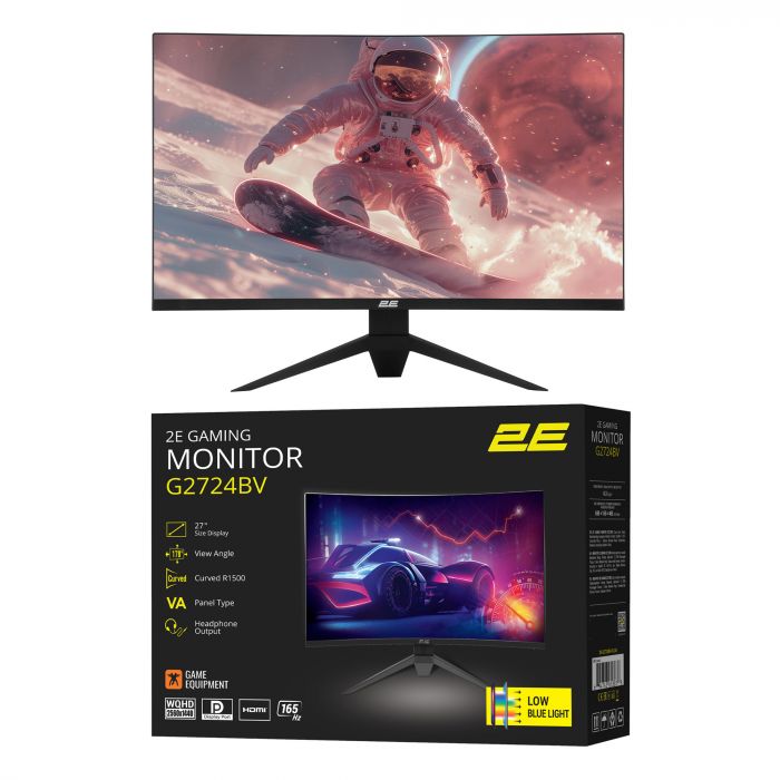 Монітор 2E GAMING 27" G2725BV HDMI, DP, VA, 2560x1440, 180Hz, 1ms, CURVED, FreeSync