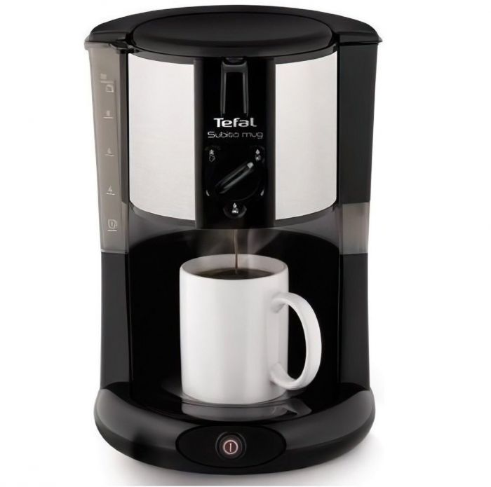 Кавоварка Tefal крапельна Subito Mug 1.25л, мелена, чорно-сріблястий