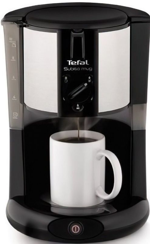 Кавоварка Tefal крапельна Subito Mug 1.25л, мелена, чорно-сріблястий