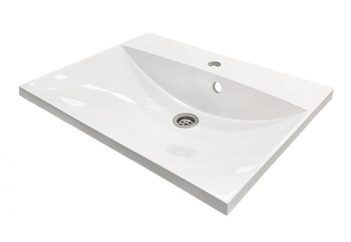 Раковина, умивальник Adamant Emil, штучний камінь, прямокут., з отвором для змішувача, з отвором для переливу, 595х455х138мм, накладний, білий