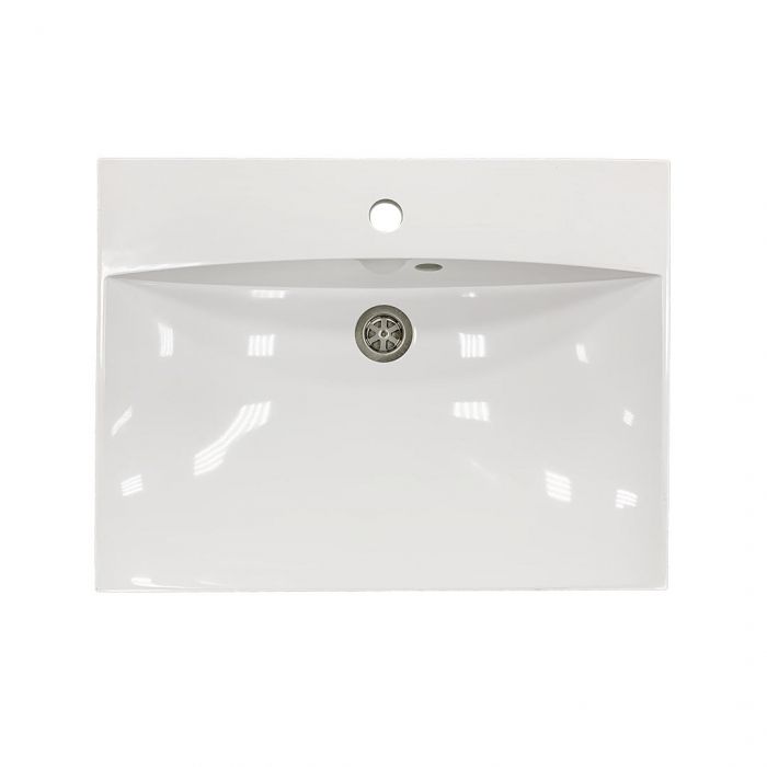 Раковина, умивальник Adamant Emil, штучний камінь, прямокут., з отвором для змішувача, з отвором для переливу, 595х455х138мм, накладний, білий