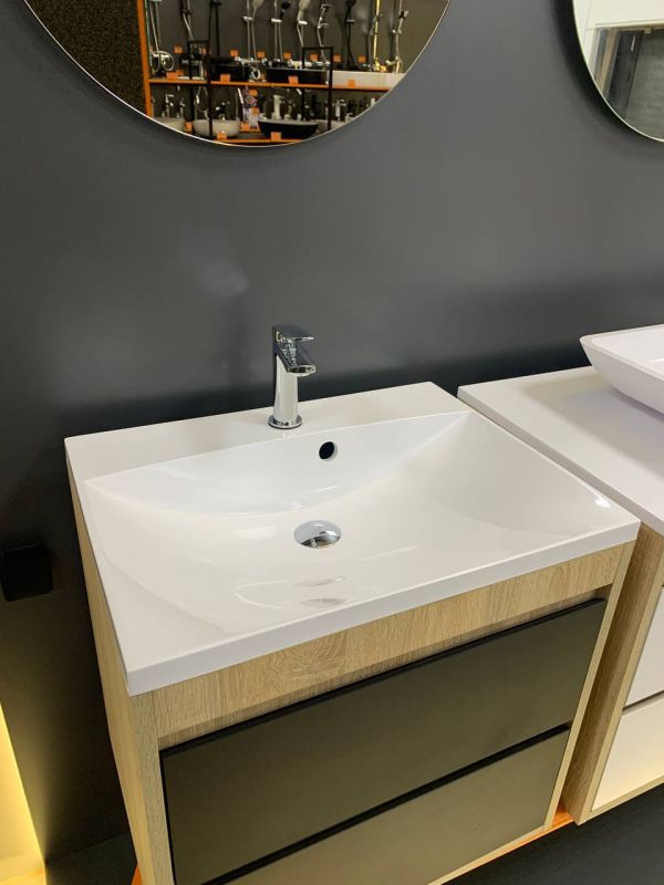 Раковина, умивальник Adamant Emil, штучний камінь, прямокут., з отвором для змішувача, з отвором для переливу, 595х455х138мм, накладний, білий