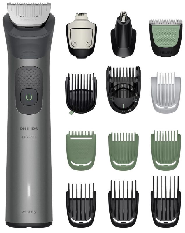 Тример Philips Series 7000, для бороди, голови та тіла, насадок-15, сталь, сірий