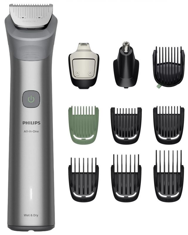 Тример Philips Series 5000, для бороди, голови та тіла, насадок-10, сталь, сірий