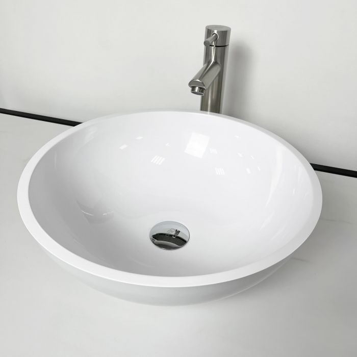 Раковина, умивальник Adamant KREIS, штучний камінь, кругла, без отвору для змішувача та переливу, 420х150мм, накладний, білий
