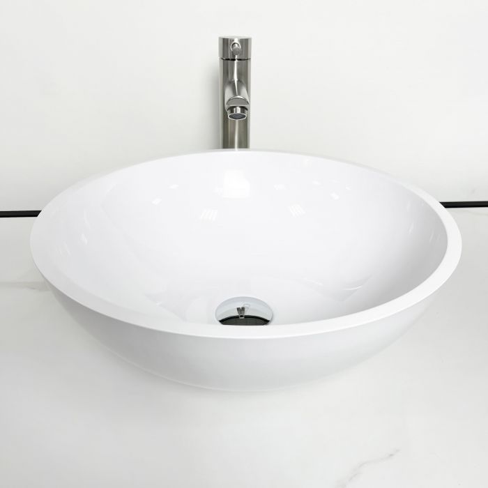 Раковина, умивальник Adamant KREIS, штучний камінь, кругла, без отвору для змішувача та переливу, 420х150мм, накладний, білий