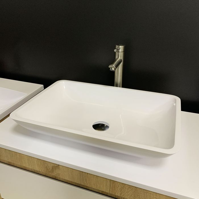 Раковина, умивальник Adamant LOWER, штучний камінь, прямокут., без отвору для змішувача та переливу, 560x360x100мм, накладний, білий